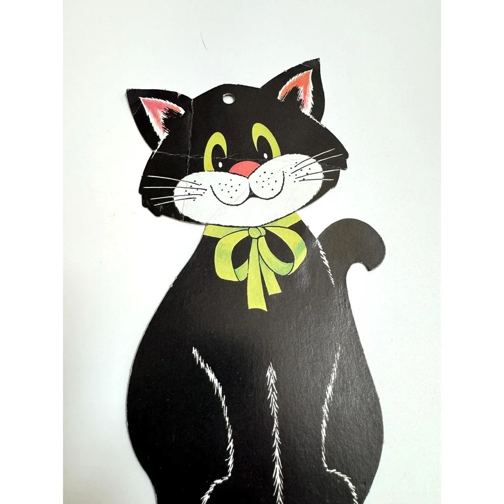 Vintage Honeycomb Halloween Decoration Black Cat on Pumpkin fall decor